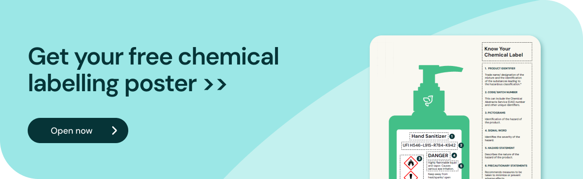 Blue banner leading to CLP labelling poster